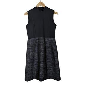 Lafayette 148 New York Dress Small Navy Blue Tweed Mock Neck Sleeveless Mini